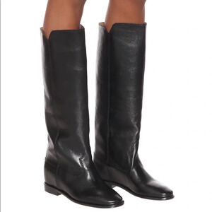 Isabel Marant Black Chess Leather Tall Boots Women's EU 37 Made in Portugal